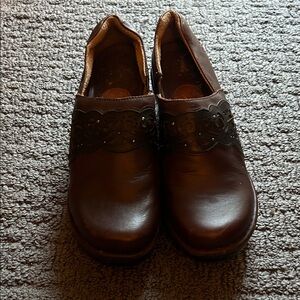 Dansko Brown Leather Mules with Black Accents